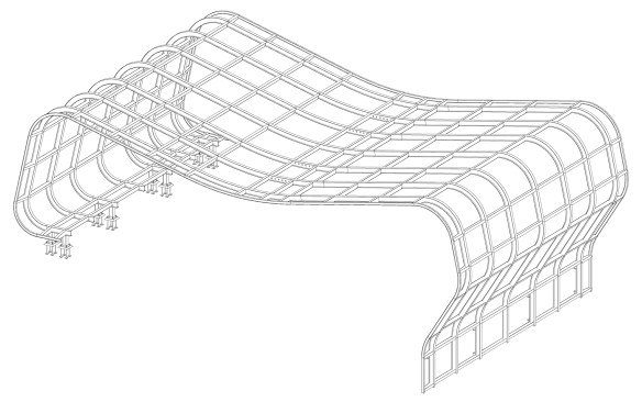 The porte cochère's structural steel frame