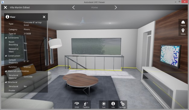 The Autodesk Live viewer on Windows showing a model that has been edited in Stingray and then loaded back into Live.