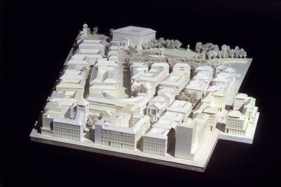 Reconstruction of the Tegel District, Berlin (1980)Based on a dense urban plan, the project contains variously formed public spaces—circular, square, triangular and in hemicycle—articulated in the classical Berlin tradition. In collaboration with Léon Krier and other classical architects.