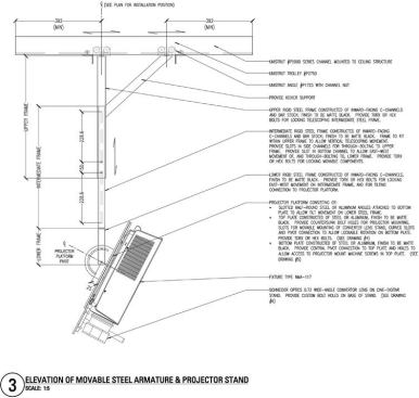 Elevation of movable steel armature and projector stand, located in the light attic.