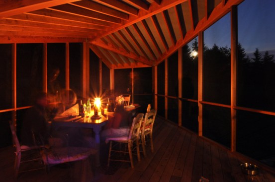 Screened porch at night