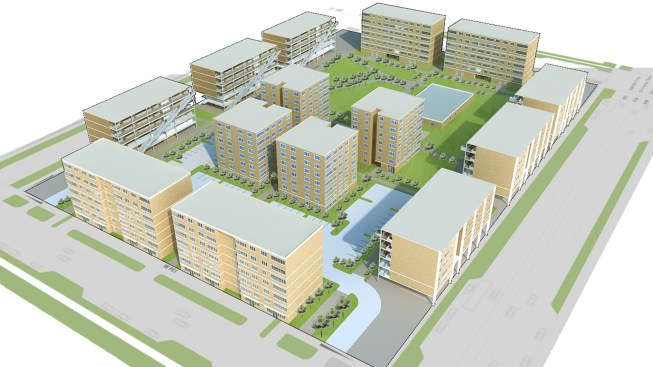 AERIAL CGI OF PROPOSED URBAN BLOCK