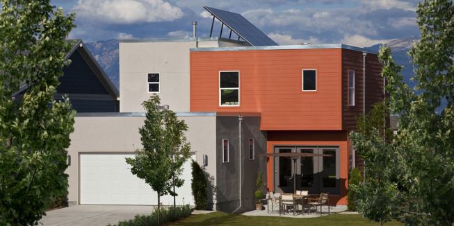 The echo solar thermal system works with the 1,850-watt PV panels to provide hot water and help heat and cool the home.