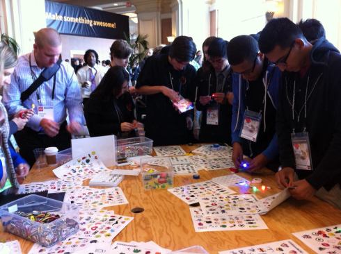 In the Creative Studio, which showcased the software and equipment to take ideas from concept to prototype, attendees elbowed for the opportunity to personalize their conference badges with LEDs, pins, and stickers.