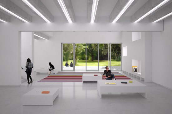 Visualization of the lounge of the new Bauhaus Museum in Weimar, Germany designed by Heike Hanada.