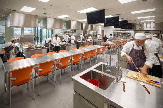 The exhibit kitchen lab becomes a jewel within the penthouse level, showcasing students that will become industry chefs and managers.