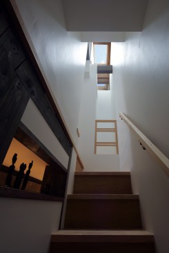 The skylight above the staircase provides a focal point.
