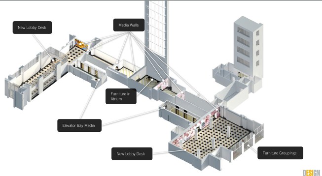 Axonometric of motion-reactive wall installations at Terrell Place