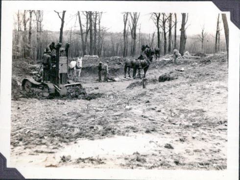 Rauh House foundation excavation by horse drawn sleds, 1938.
