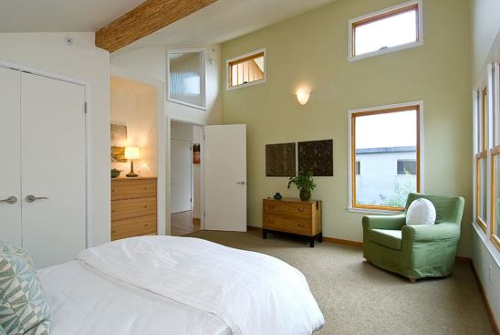 Most of the rooms have light coming from three or four sides. Benjamin Moore Eco Spec low-VOC paint was used on the interior walls.