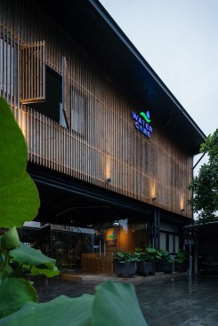 Outside the building