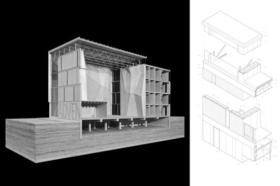 A section model shows the quadruple-height gym. 