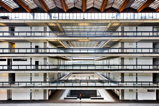 View inside the corridor-lined atrium