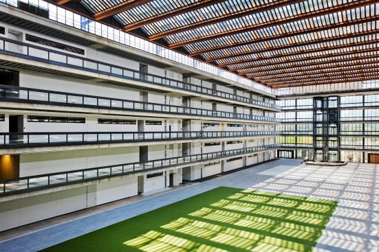 The atrium with an artificial turf recreation zone