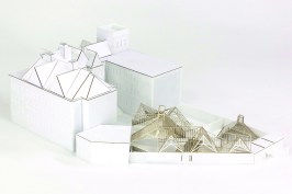 Besler & Sons’ proposal for the 2015 MoMA PS1 Young Architects Program replicated the museum’s existing roof framing to create a sunshading system for the PS1 courtyard.