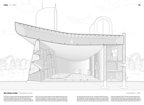 Section of Le Corbusier's Notre Dame du Haut, Ronchamp, France