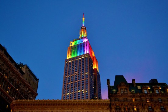 The Empire State Building was lit in rainbow colors from June 28 to June 30, 2014 to show support for New York's Pride Week.