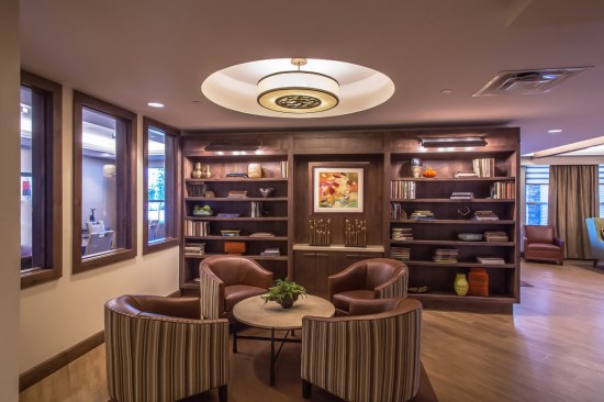 A sitting area designed by studioSIX5 at Wind Crest Continuing Care Retirement Community in Highlands Ranch, Colorado.