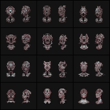Variations for the Rottlace mask series, from which a final design was selected and refined.