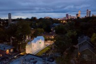 For Jennifer Bonner’s Haus Gables in Atlanta, all exterior and interior walls, floors, and roof are made of solid CLT panels that were custom-cut, hoisted into place, and assembled in 14 days.