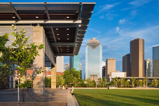 The green above the cistern features panoramic views of downtown, and is bordered by the Water Works visitors center and the Hobby Family Pavilion, which holds events. “When you looked at postcards of the city 20 years ago, you’d see downtown with freeways in front of it,” McCready says. “Now, the shot is taken from the bayou.”