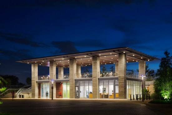 The Water Works pavilion at night.