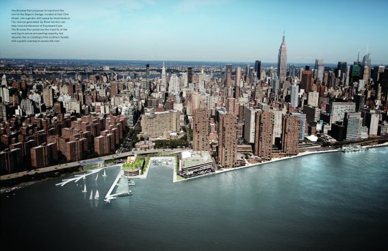 Aerial view showing a boat launch area.