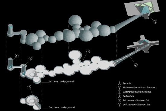 Exploded axonometric of the Bunker Museum