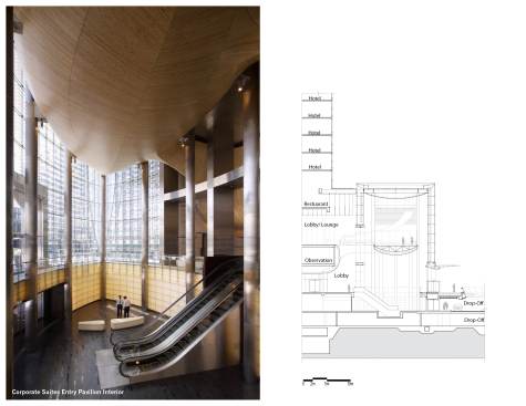 Corporate Suites Entry Pavilion Interior; section through entry pavilion