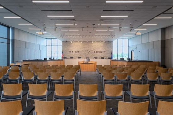 A focal point of the new Government Center is the glass-enclosed, 2,200-square-foot County Board Room, located on the building’s eastern end, where community meetings will take place.