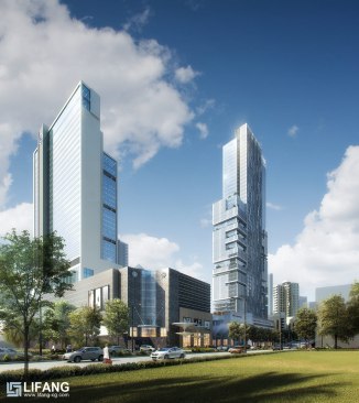 Bright daytime high rise rendering by Lifang