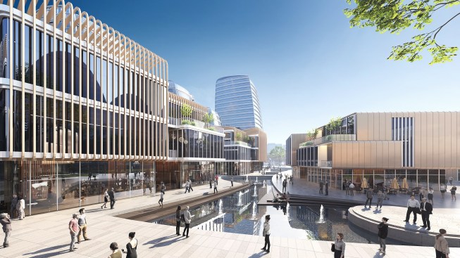 Vibrant waterfront retail street