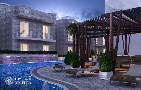 Pool area design in luxury resort
