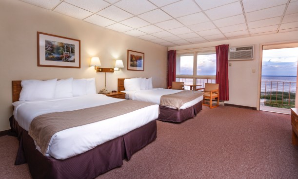 The rooms that have not yet been renovated demonstrate the increase in aesthetic appeal achieved by opening the exterior wall, modernizing the decor, an adding the upgraded thermoformed ceiling.