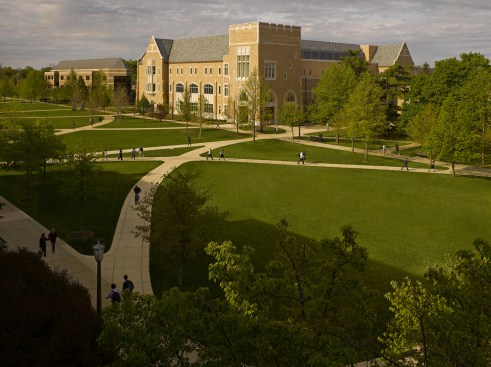 Stinson-Remick Hall creates a series of quadrangles that interact with neighboring buildings.