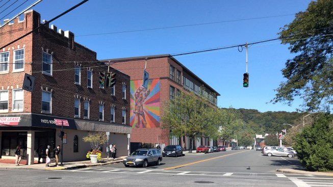 Exterior from Memorial Plaza with building mural