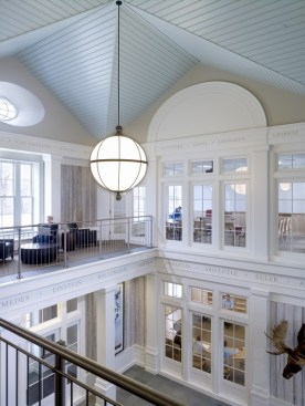 Interior aesthetic is consistent with the building's classical exterior.