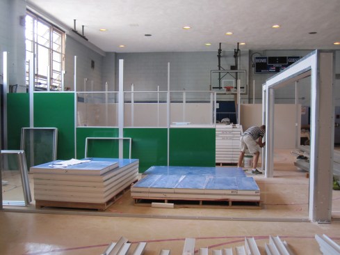 The brightly colored wall panels are both durable and aesthetically delightful.