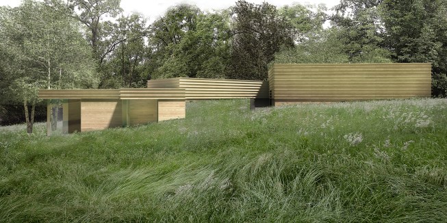 The 2,140-square-foot Carr Residence in Johnstown, Ohio, features “discrete volumes, arranged around two triangular circulation nodes,” according to the firm.