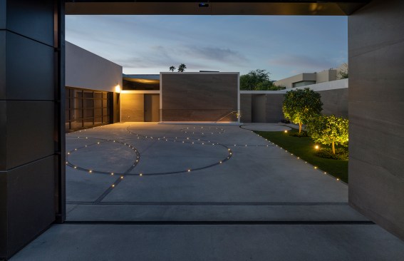 Serenity Indian Wells luxury home modern driveway design with embedded LED lights