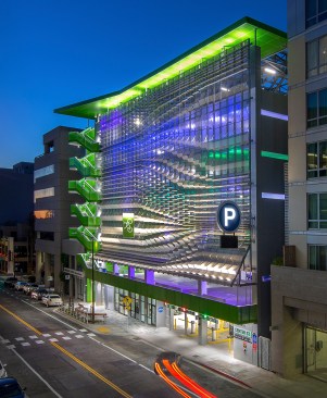 Center Street facade at nightfall