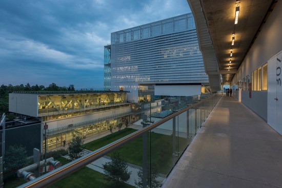 Nighttime view of the courtyard