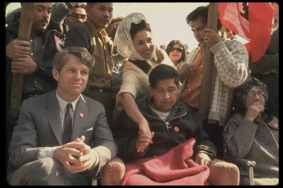 Robert Kennedy and Cesar Chavez during a rally in support of the United Farm Workers Union