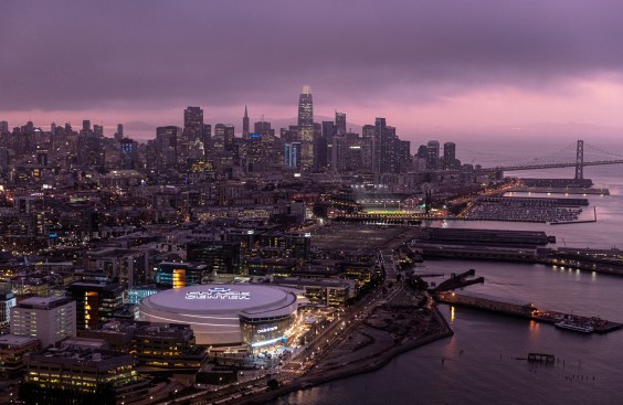 The Chase Center stands just south of the Bay Bridge and Oracle Park.