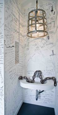 The bathroom in the Alice Cooper-inspired model is decorated with graffiti quoting the singer’s lyrics.