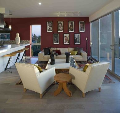 The building includes dual-pane, low-E windows from Milgard. This unit features FSC-certified white oak flooring.