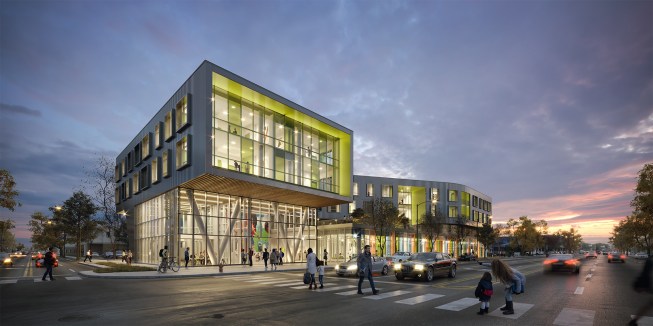 A rendering of Northtown Library and Housing in Chicago