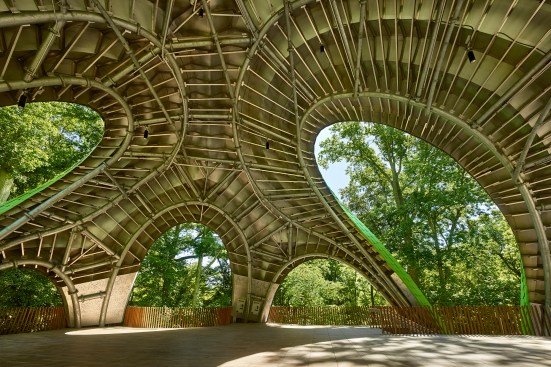 Steel arches support the roof canopy