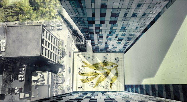 Elevated courtyard between towers