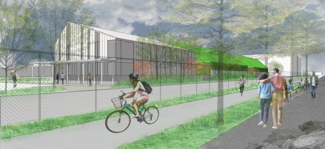 The low building masses of the ClearBrook Recycling Center, also in Brooklyn, would act as storm surge barriers.